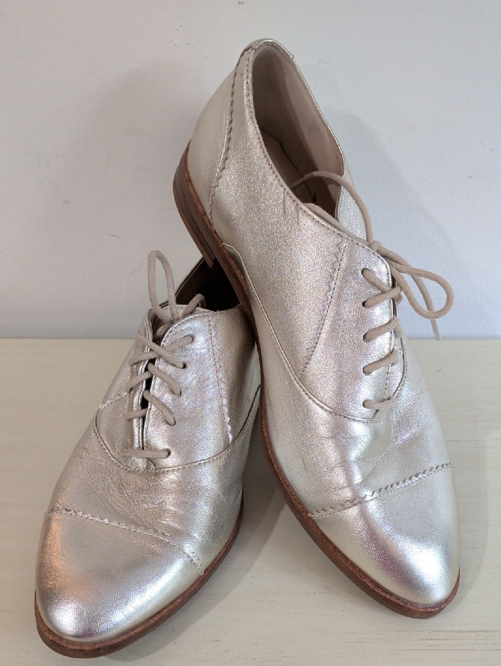 Cole Haan Metallic Gold Leather Lace-Up Oxford Shoes Size 7